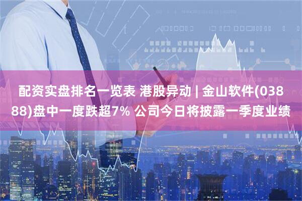 配资实盘排名一览表 港股异动 | 金山软件(03888)盘中一度跌超7% 公司今日将披露一季度业绩